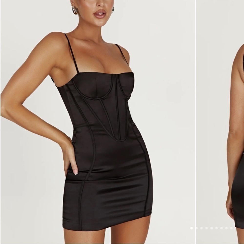Meshki Bridget corset black satin mini dress